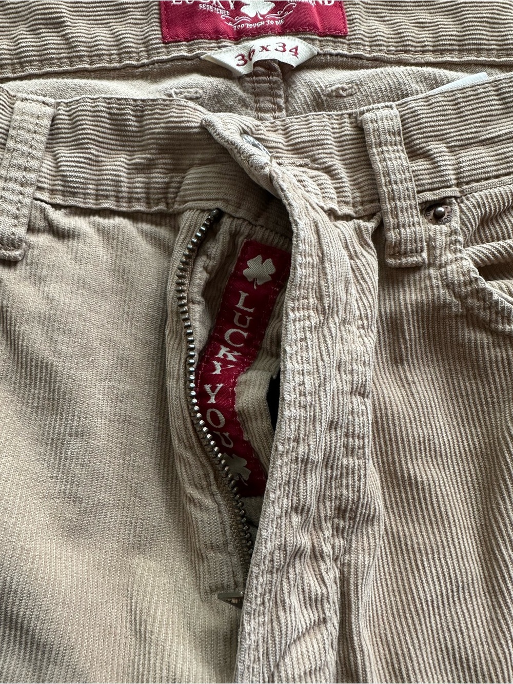 Lucky Brand Pants Men's 36x34 Beige 361 Vintage Straight Chino Casual Corduroy - Picture 5 of 10